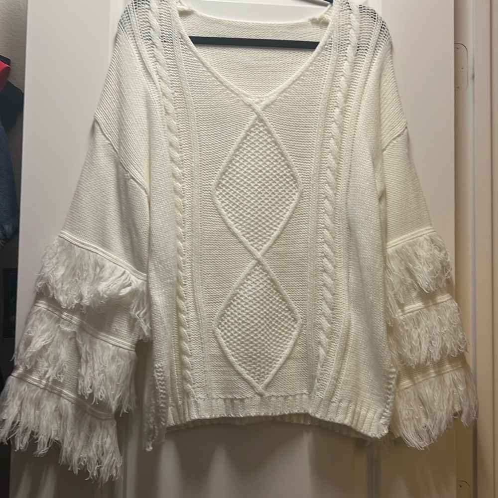 White Fringe Sweater